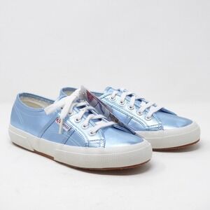 Superga 2750 Cotmetu Light Blue Metallic Lace Up Low Sneakers Womens US 7.5